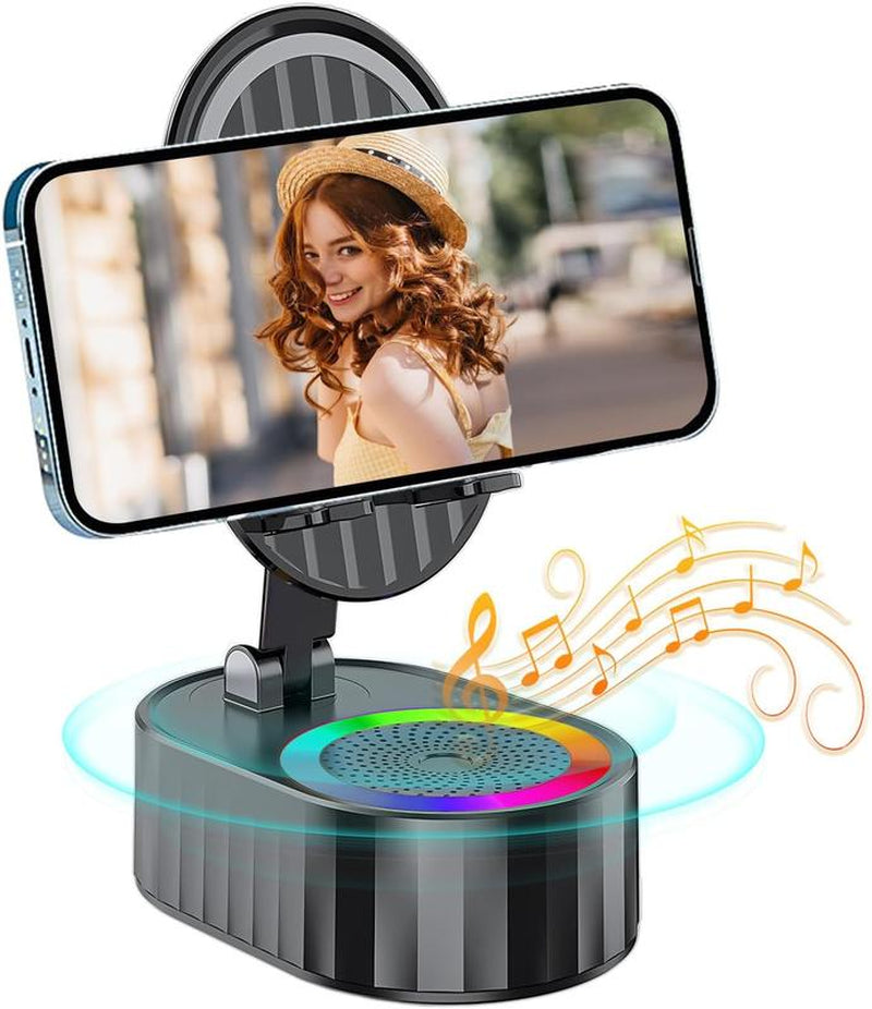 AKLLCCR Wireless Induction Audio Bluetooth Speaker 5In1 Cellphone Holder Emergency Rechargeable (3000Mah) Portable Power Mobile Tablet Stand with Colorful Ambient Light Gifts for Friend, Family