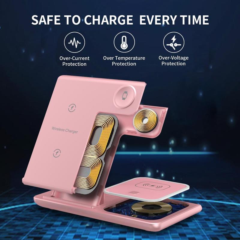 3-In-1 Wireless Charger, 15W Fast Wireless Charger, Foldable & Portable Design Wireless Charging Station for Iphone & Samsung Phone & Iwatch & Airpods Series