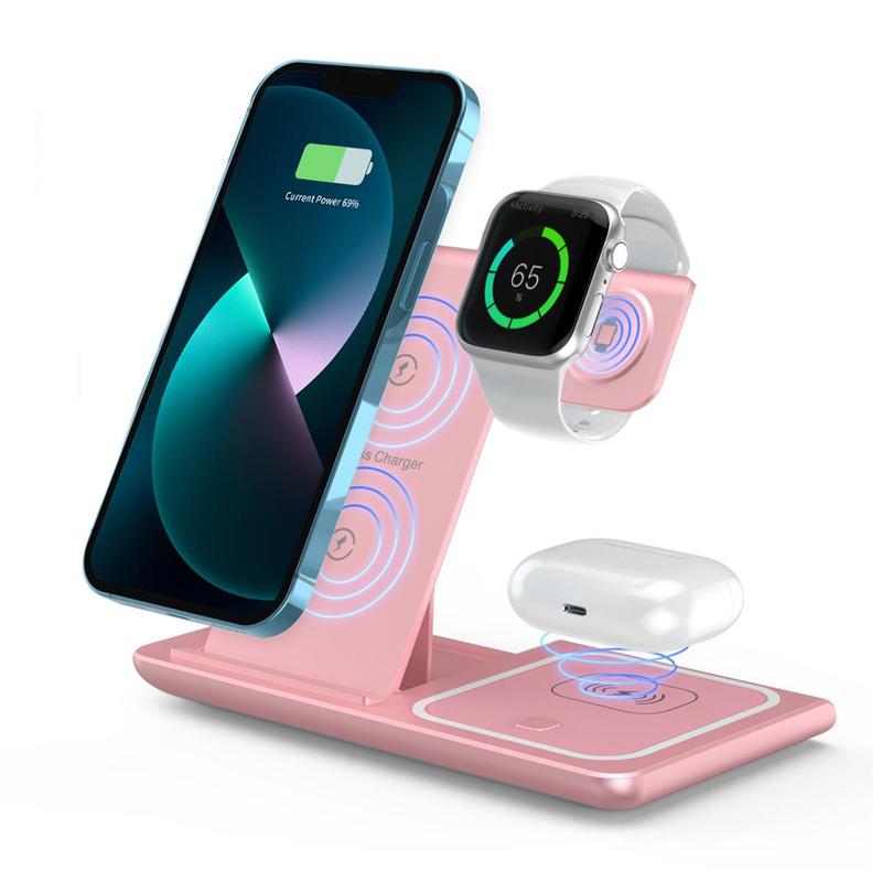 3-In-1 Wireless Charger, 15W Fast Wireless Charger, Foldable & Portable Design Wireless Charging Station for Iphone & Samsung Phone & Iwatch & Airpods Series